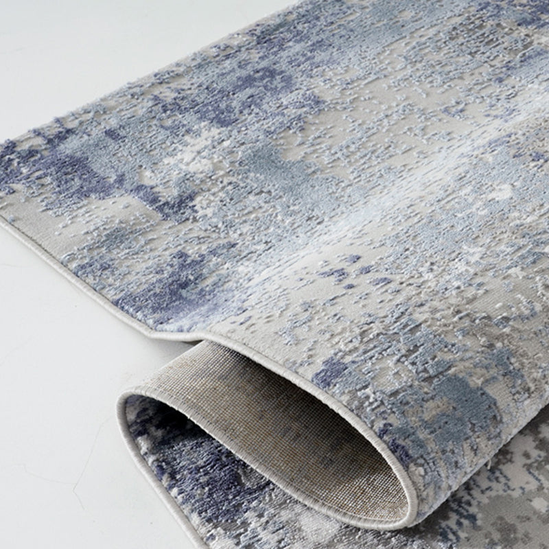 Blauer Farbblock-Teppich, moderner Polyester-Teppich, pflegeleichter, waschbarer Teppich für die Inneneinrichtung