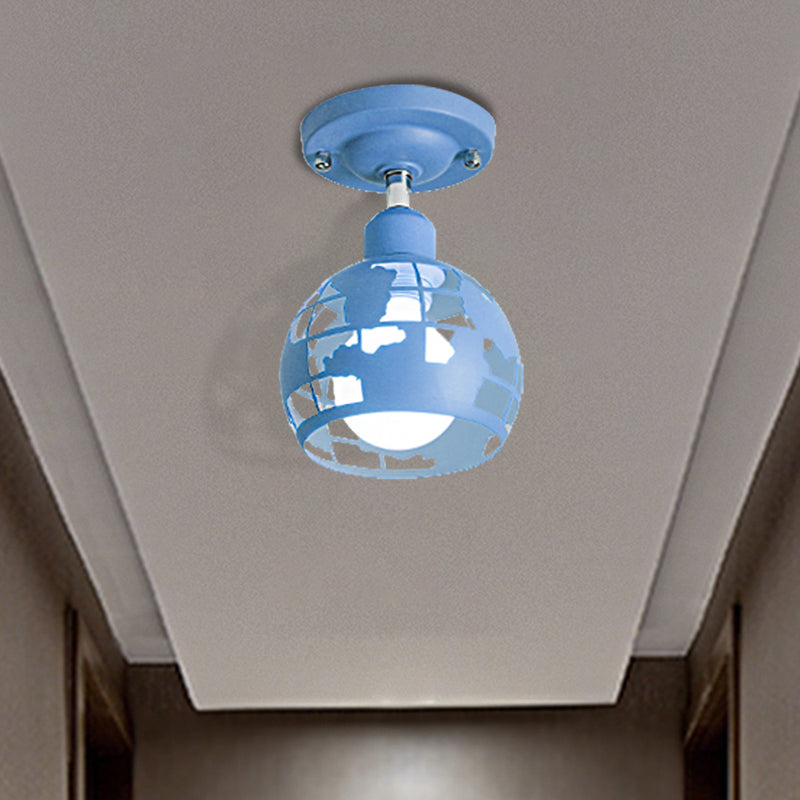 Pink/Yellow/Blue Domed Semi-Flush Light Modern Metal 1 Head Lighting Fixture for Hallway