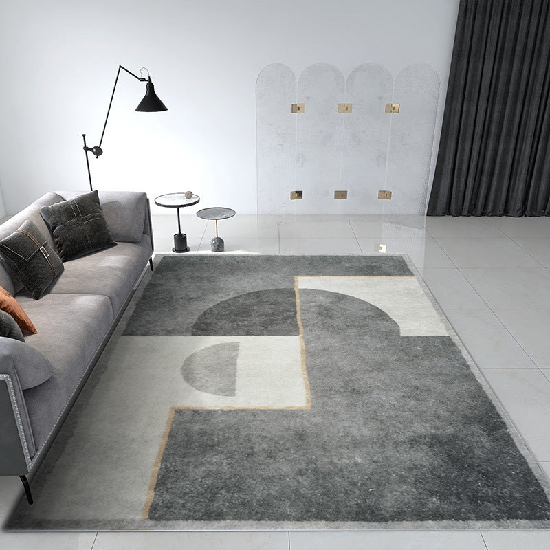 Grey Contemporary Rug Polyester Striped Rug Washable Rug for Living Room