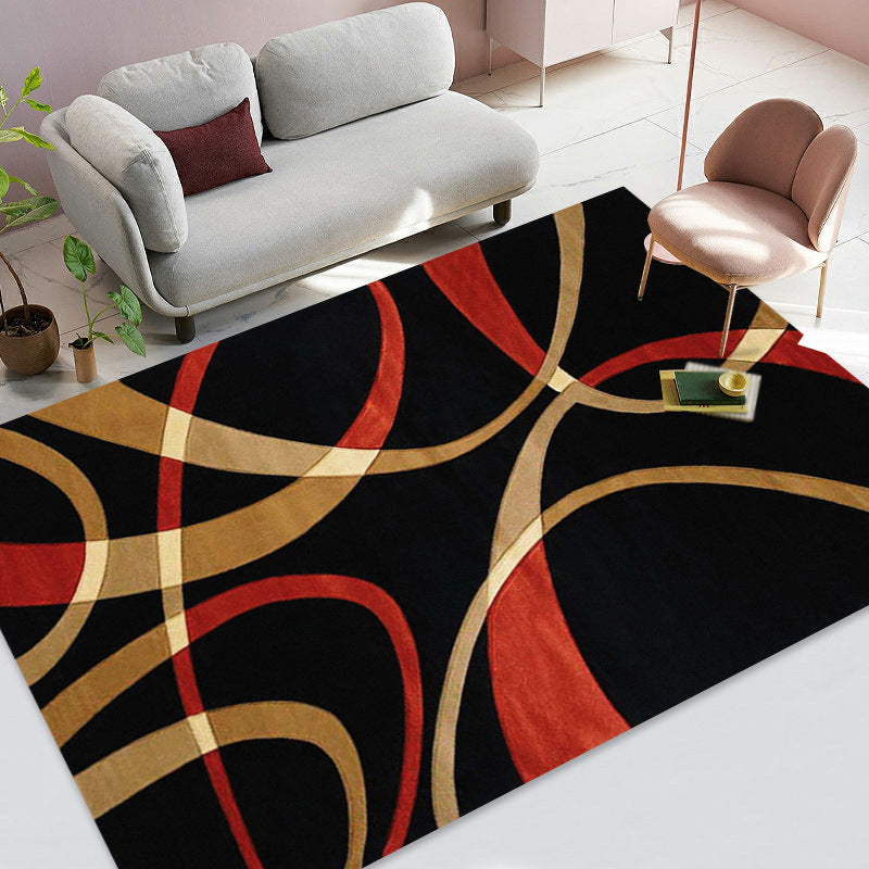 Red Modern Carpet Polyester Graphic Carpet Washable Carpet for Living Room