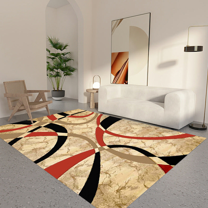 Red Modern Carpet Polyester Graphic Carpet Washable Carpet for Living Room