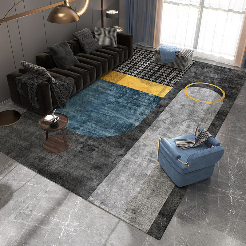 Luxury Houndstooth Print Carpet Polyester Rug Non-Slip Backing Area Carpet for Living Room