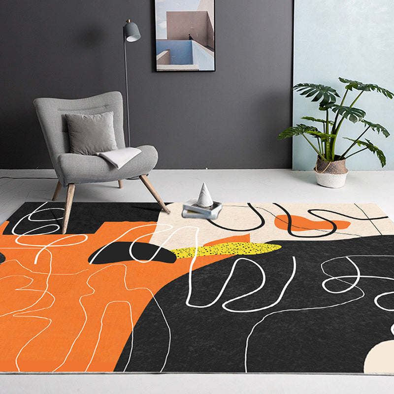 Fancy Orange Area Rug Color Block Modern Area Carpet Polyester Non-Slip Rug for Living Room