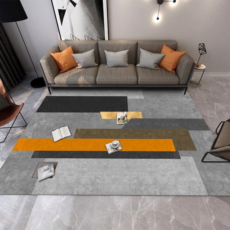 Fancy Orange Area Rug Color Block Modern Area Carpet Polyester Non-Slip Rug for Living Room
