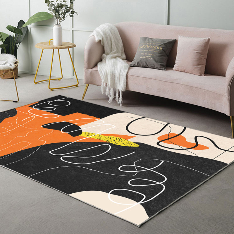 Fancy Orange Area Rug Color Block Modern Area Carpet Polyester Non-Slip Rug for Living Room
