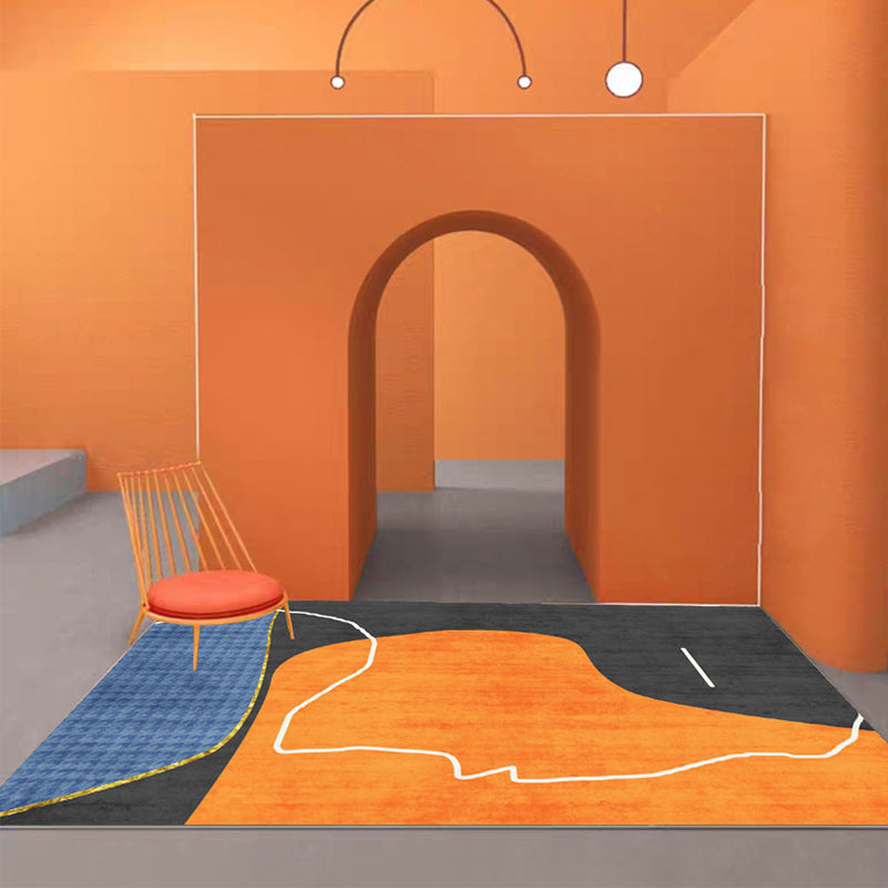 Orange Modern Area Carpet Geometric Pattern Polyester Arae Rug Non-Slip Backing Rug for Living Room