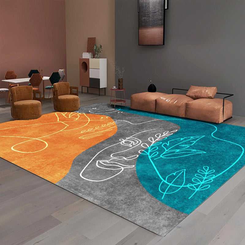 Orange Modern Area Carpet Geometric Pattern Polyester Arae Rug Non-Slip Backing Rug for Living Room