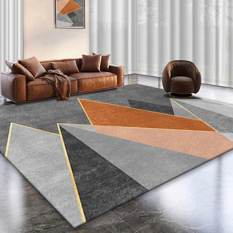 Orange Living Room Area Carpet Geometric Print Polyester Area Rug Anti-Slip Washable Rug