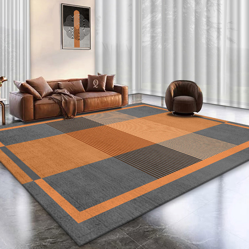 Orange Living Room Area Carpet Geometric Print Polyester Area Rug Anti-Slip Washable Rug