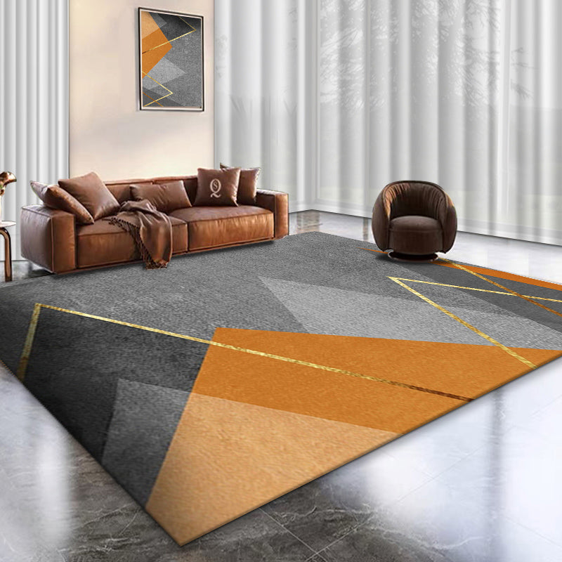 Orange Living Room Area Carpet Geometric Print Polyester Area Rug Anti-Slip Washable Rug