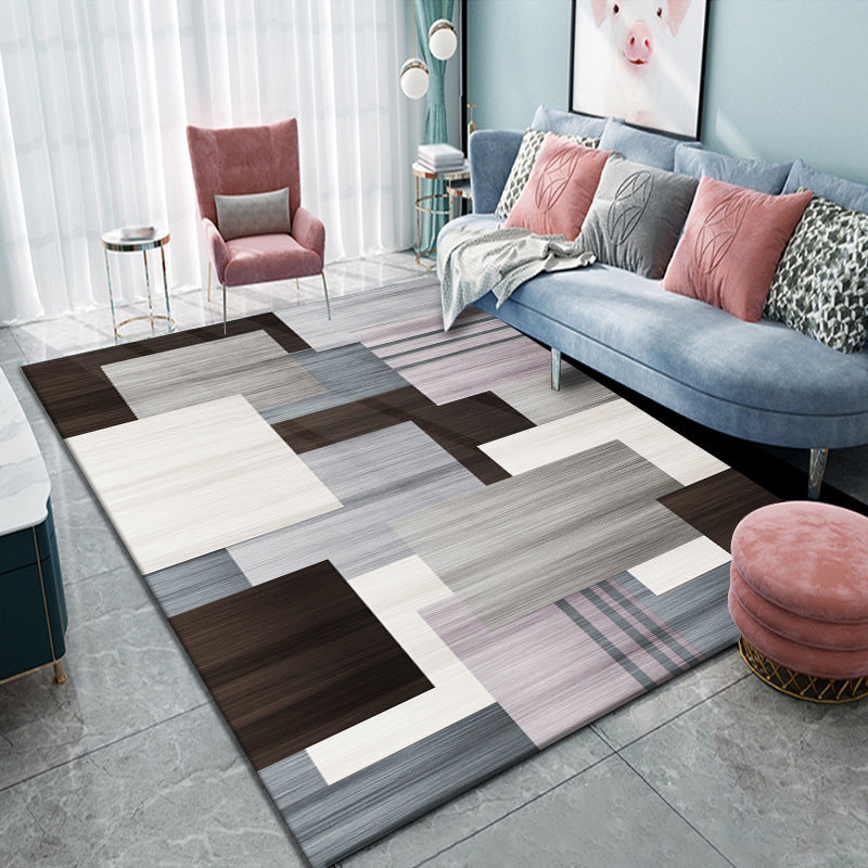 Light Grey Modern Rug Polyester Graphic Indoor Rug Washable Rug for Home Decoration