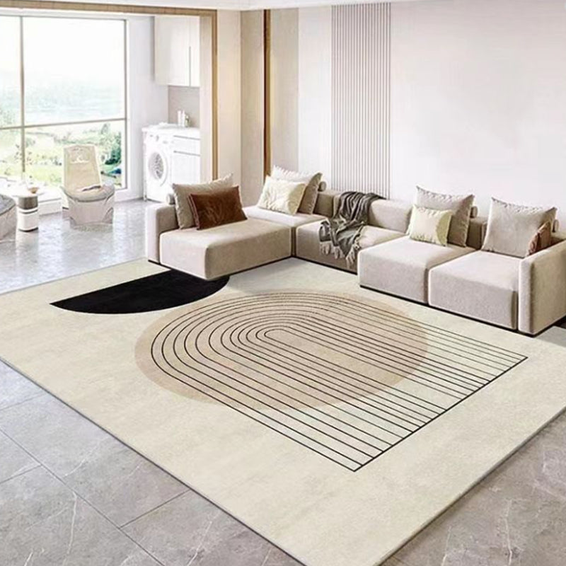 Black Modern Rug Polyester Circle Indoor Rug Non-Slip Backing Rug for Home Decor