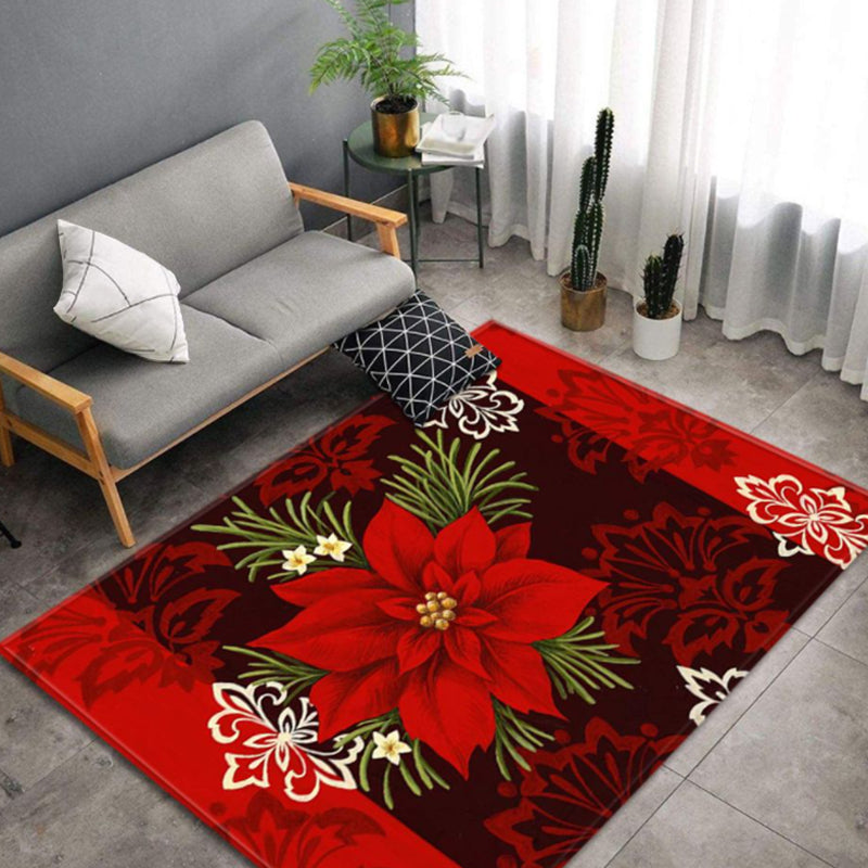 Fancy Modern Carpet Red Flower Carpet Non-Slip Backing Rug for Living Room