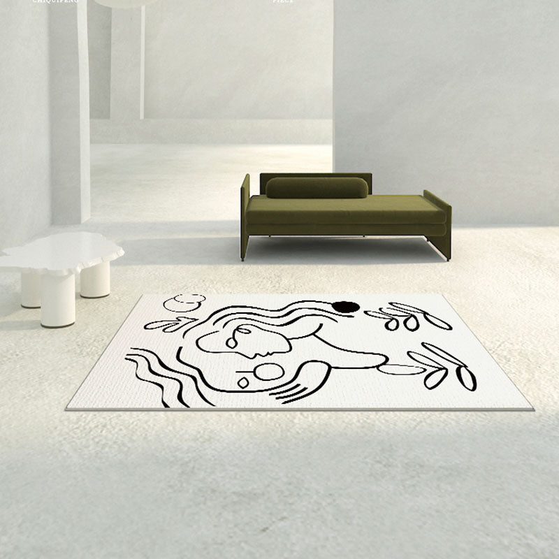 Black Modern Area Carpet Abstract Pattern Polyester Area Rug Non-Slip Backing Rug for Home Decor