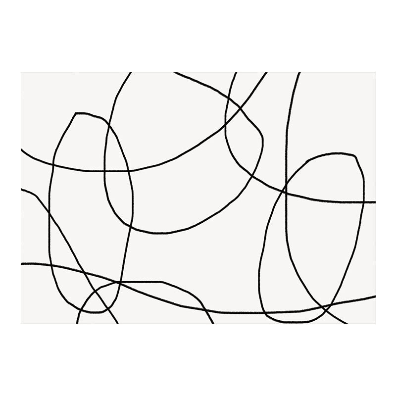 Black Modern Area Carpet Abstract Pattern Polyester Area Rug Non-Slip Backing Rug for Home Decor