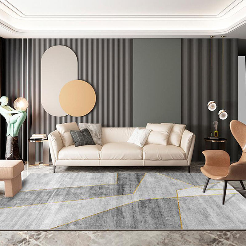 Light Grey Modern Rug Polyester Graphic Rug Washable Indoor Rug for Home Decor