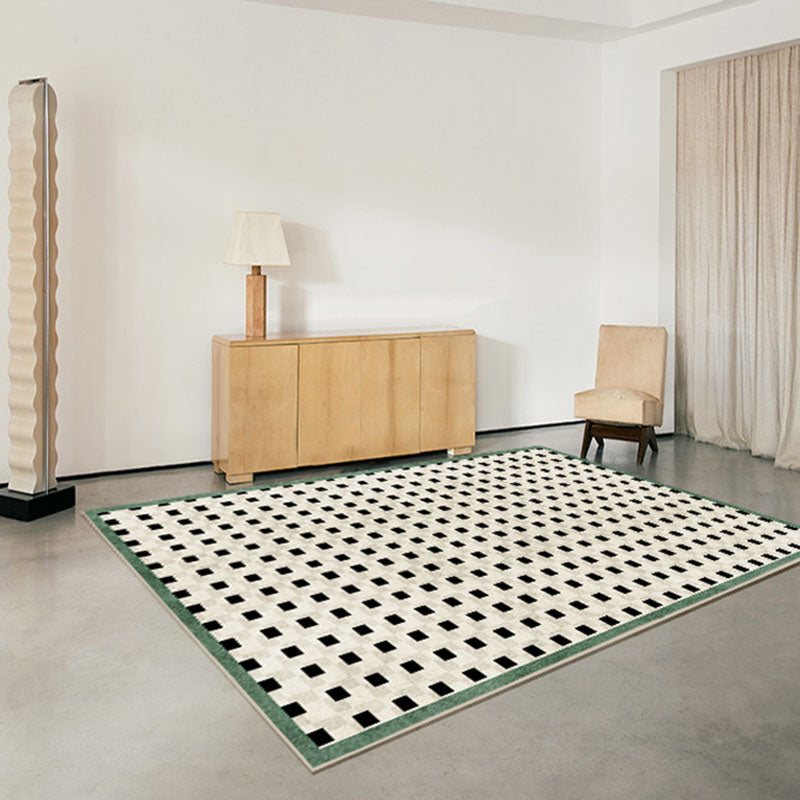 Green Plaid Pattern Area Carpet Modern Polyester Area Rug Non-Slip Backing Rug for Living Room