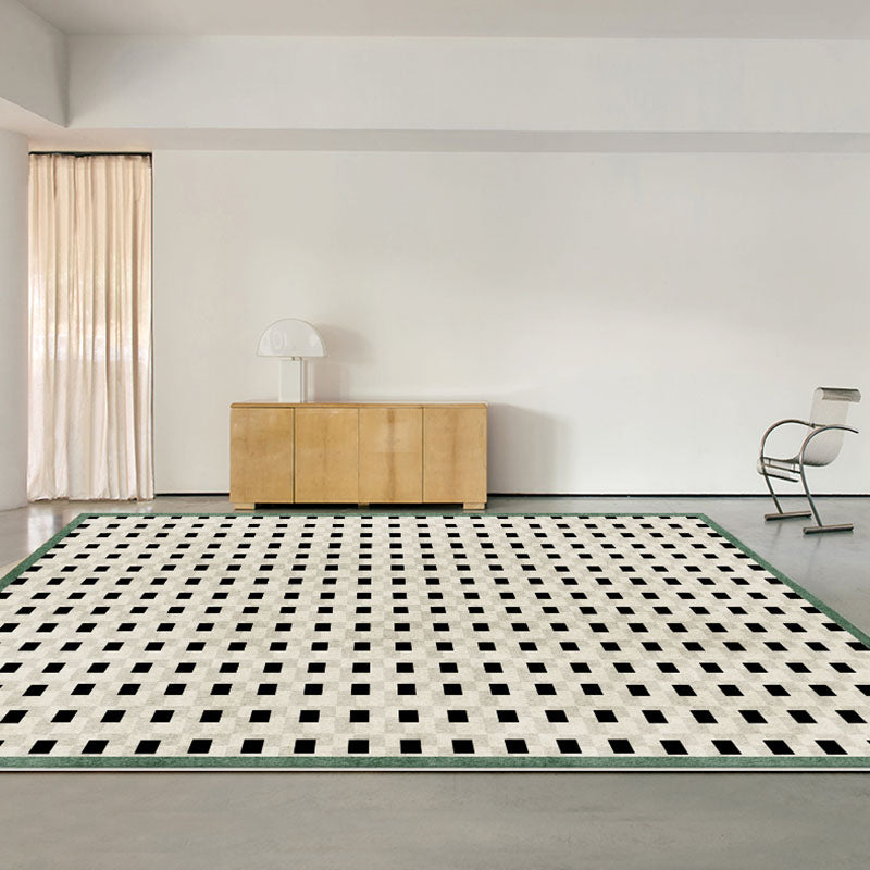 Green Plaid Pattern Area Carpet Modern Polyester Area Rug Non-Slip Backing Rug for Living Room