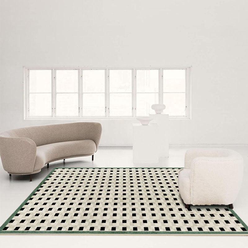 Green Plaid Pattern Area Carpet Modern Polyester Area Rug Non-Slip Backing Rug for Living Room