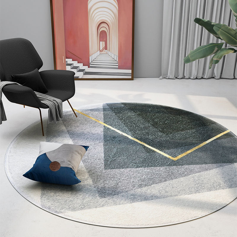 Stylish Modern Area Carpet Color-Blocked Polyester Area Rug Anti-Slip Washable Rug for Living Room