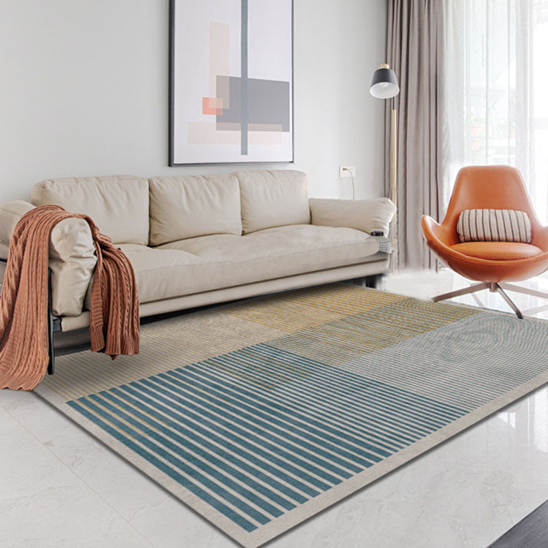 Modern Color Block Area Carpet Blue Polyester Area Rug Non-Slip Backing Rug for Living Room