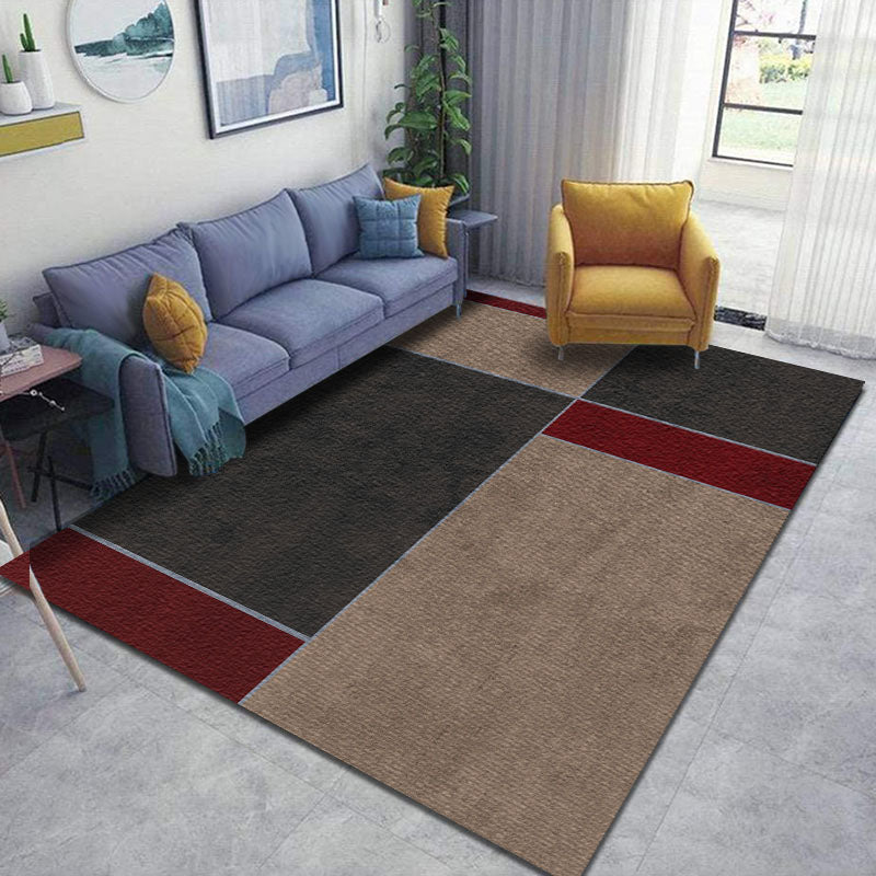 Modern Color Block Area Carpet Blue Polyester Area Rug Non-Slip Backing Rug for Living Room
