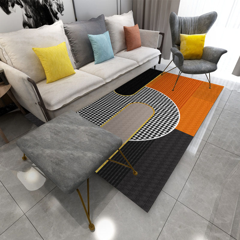 Dark Grey Modern Carpet Polyester Striped Carpet Non-Slip Backing Carpet for Home Decor