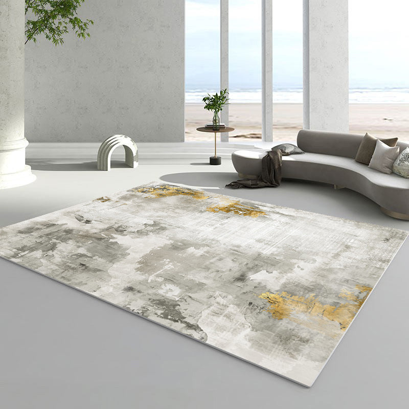 Grey Modern Area Carpet Tie-Dye Pattern Polyester Area Rug Easy Care Rug for Living Room