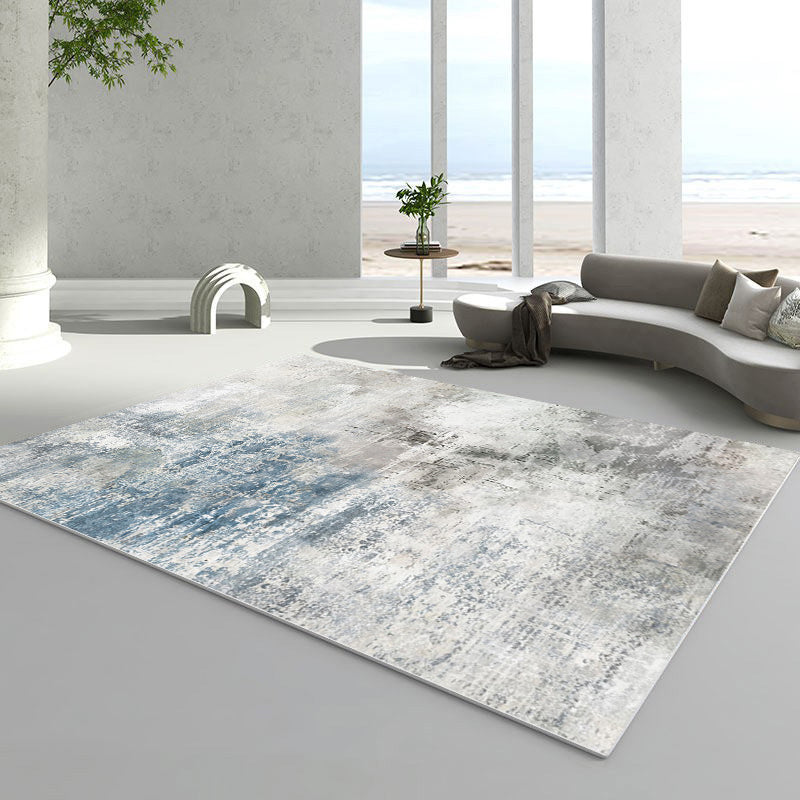 Grey Modern Area Carpet Tie-Dye Pattern Polyester Area Rug Easy Care Rug for Living Room