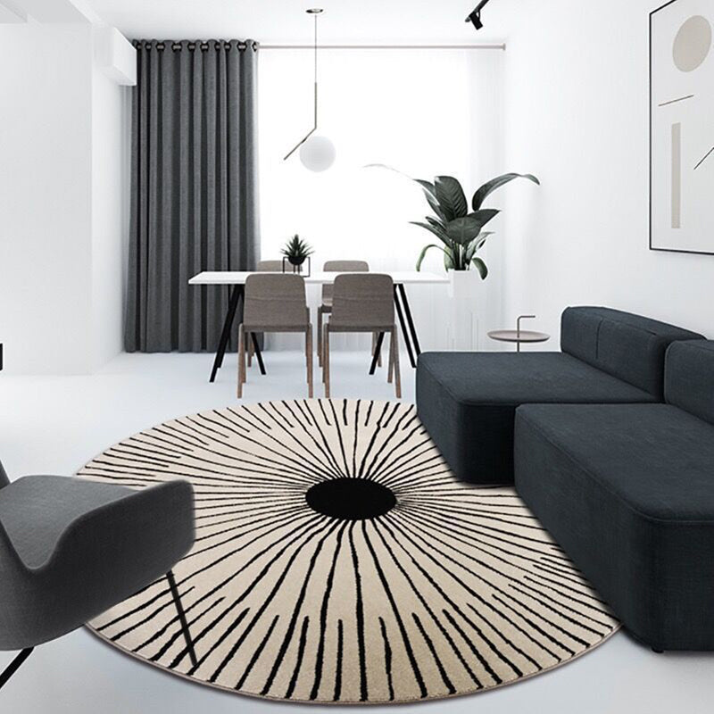 Round Area Rug Carpet Leisure Striped Pattern Carpet Polyester Non-Slip Carpet for Home Decor