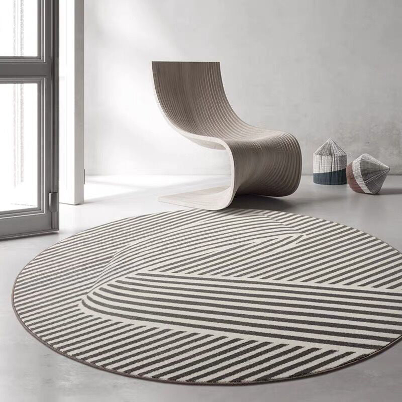 Round Area Rug Carpet Leisure Striped Pattern Carpet Polyester Non-Slip Carpet for Home Decor