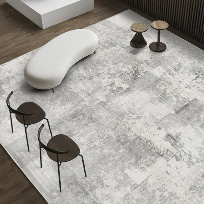 Grey Modern Area Carpet Tie-Dye Pattern Polyester Area Rug Anti-Slip Washable Rug for Home Decor