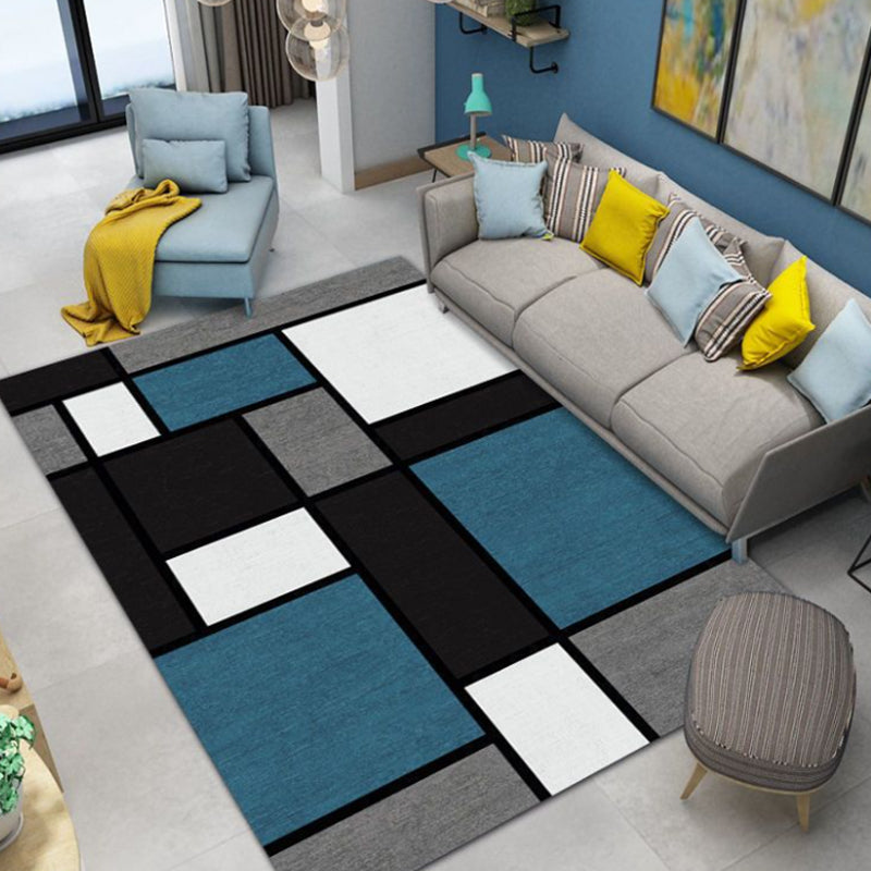 White Minimalist Rug Polyester Rectangle Rug Non-Slip Backing Rug for Home Decoration