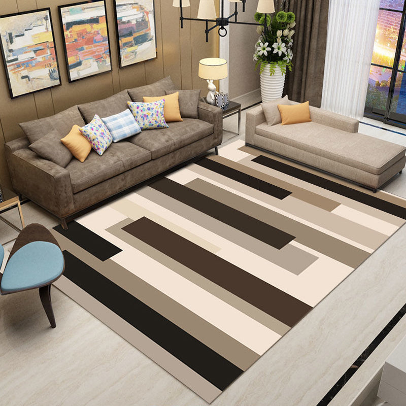 White Minimalist Rug Polyester Rectangle Rug Non-Slip Backing Rug for Home Decoration