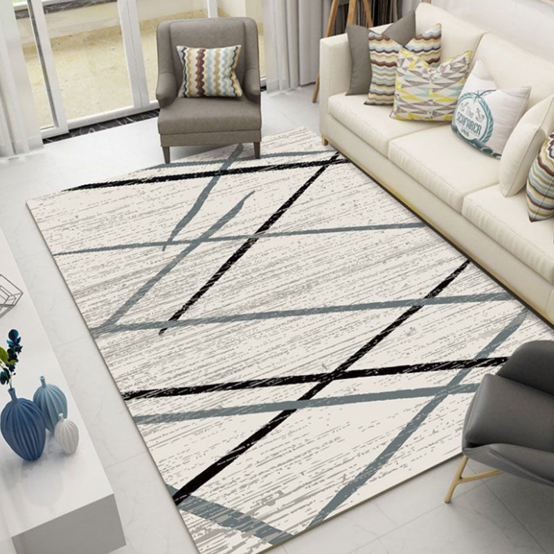 White Minimalist Rug Polyester Rectangle Rug Non-Slip Backing Rug for Home Decoration