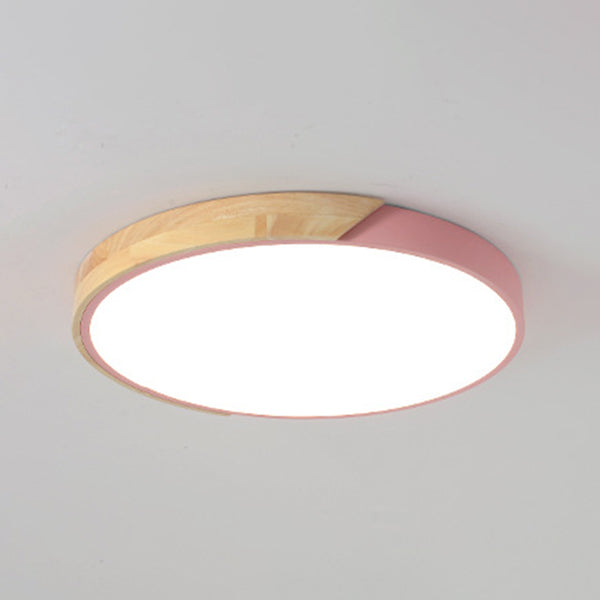 Circular Flush Light Colorful Macaron Acrylic Flush Mount Lighting for Bedroom in White
