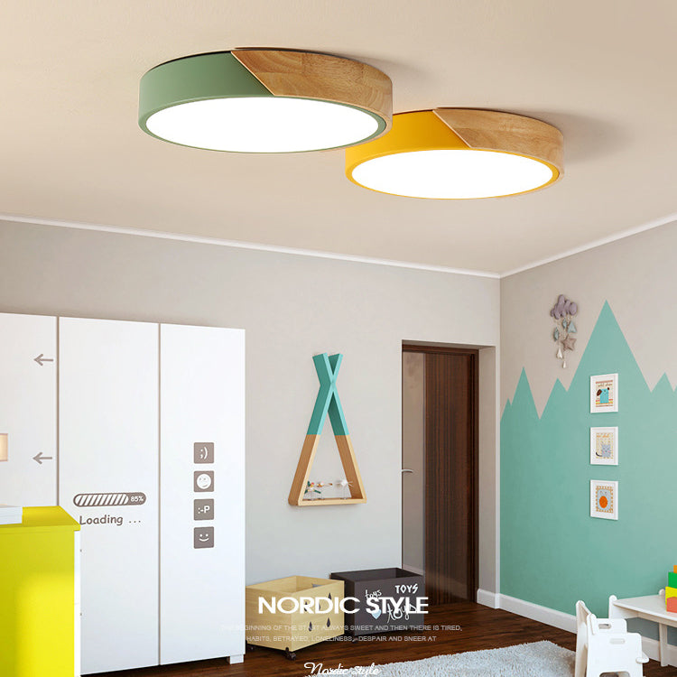 Circular Flush Light Colorful Macaron Acrylic Flush Mount Lighting for Bedroom in White