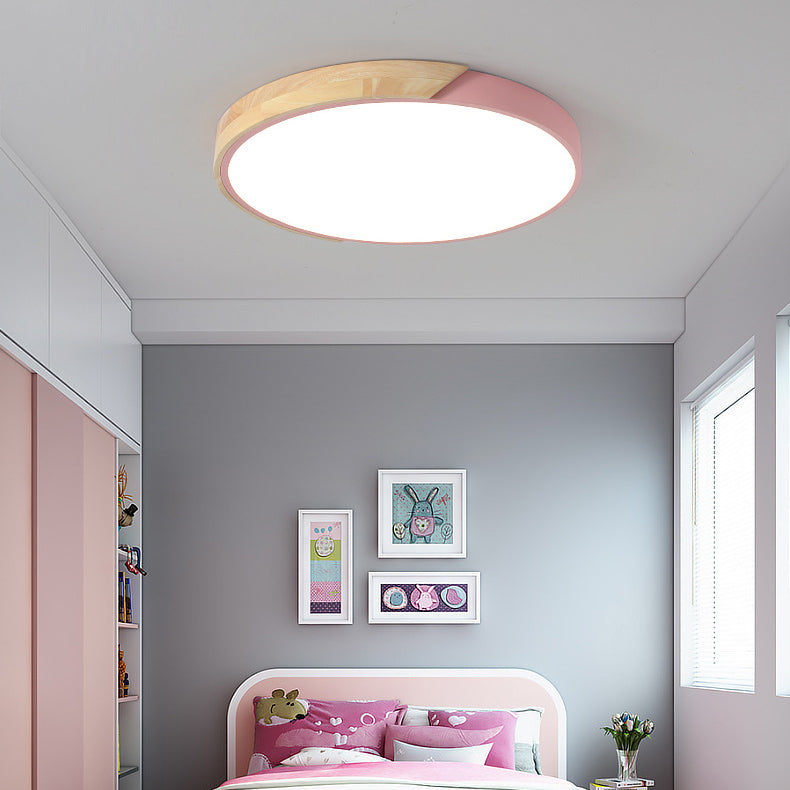 Circular Flush Light Colorful Macaron Acrylic Flush Mount Lighting for Bedroom in White