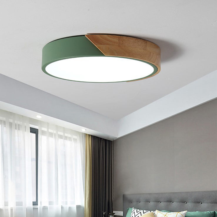 Circular Flush Light Colorful Macaron Acrylic Flush Mount Lighting for Bedroom in White