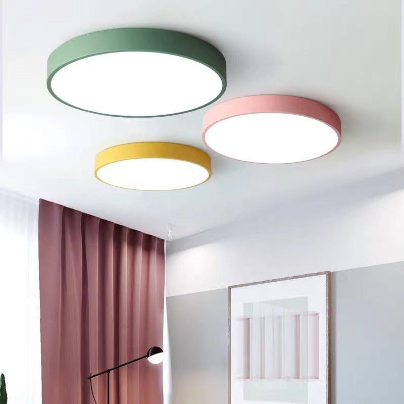 Colorant Macaron Round Flush Mount Metallic LED Ceiling Light for Bedroom