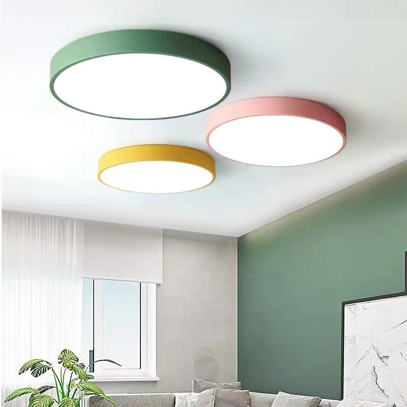Colorant Macaron Round Flush Mount Metallic LED Ceiling Light for Bedroom