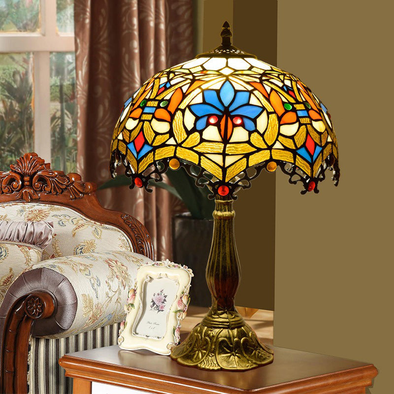 Lampada da comtore a forma di ciotola macchiata in vetro in stile tiffany leggero in multicolori