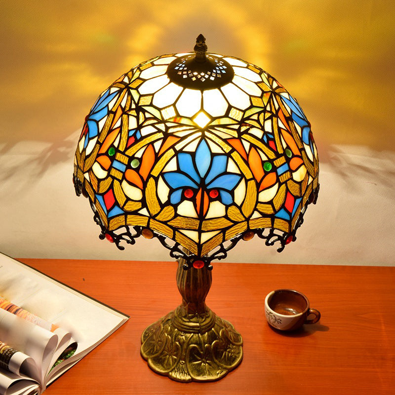 Lampada da comtore a forma di ciotola macchiata in vetro in stile tiffany leggero in multicolori