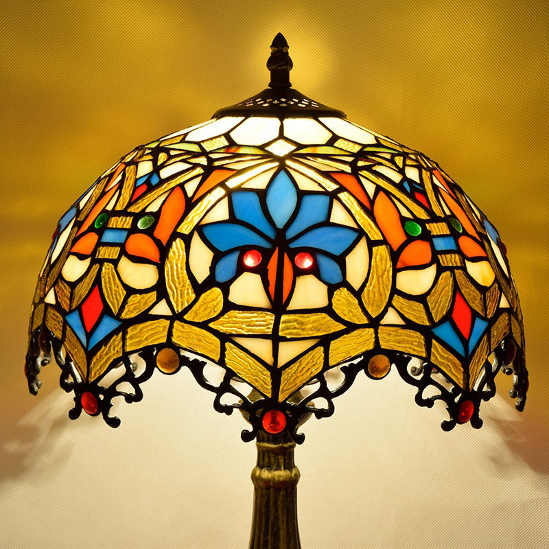 Lampada da comtore a forma di ciotola macchiata in vetro in stile tiffany leggero in multicolori
