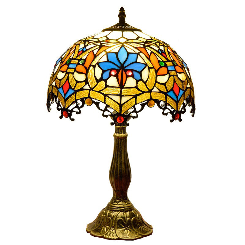 Lampada da comtore a forma di ciotola macchiata in vetro in stile tiffany leggero in multicolori