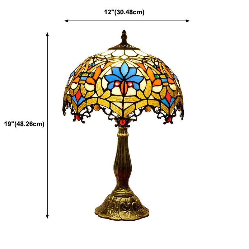 Lampada da comtore a forma di ciotola macchiata in vetro in stile tiffany leggero in multicolori