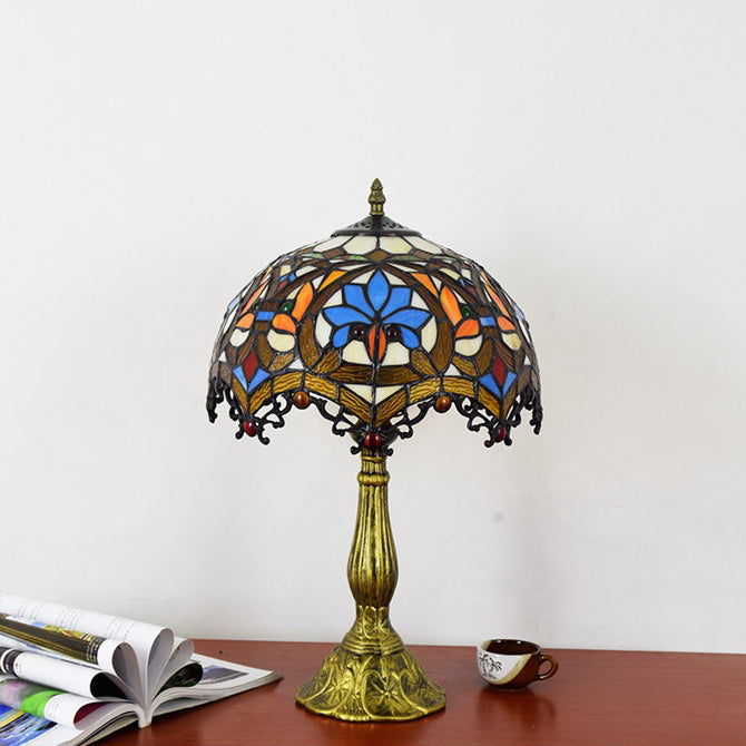 Lampada da comtore a forma di ciotola macchiata in vetro in stile tiffany leggero in multicolori