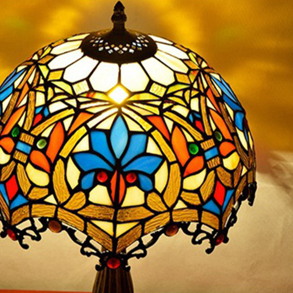 Lampada da comtore a forma di ciotola macchiata in vetro in stile tiffany leggero in multicolori