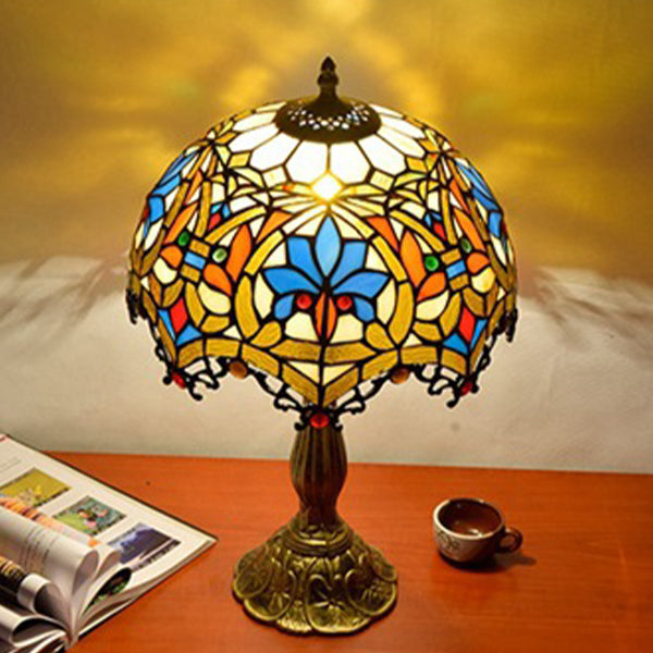 Lampada da comtore a forma di ciotola macchiata in vetro in stile tiffany leggero in multicolori