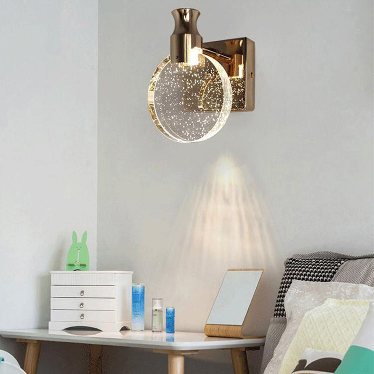 Round Crystal Wall Light Sconces Postmodern Wall Mounted Lighting for Bedroom